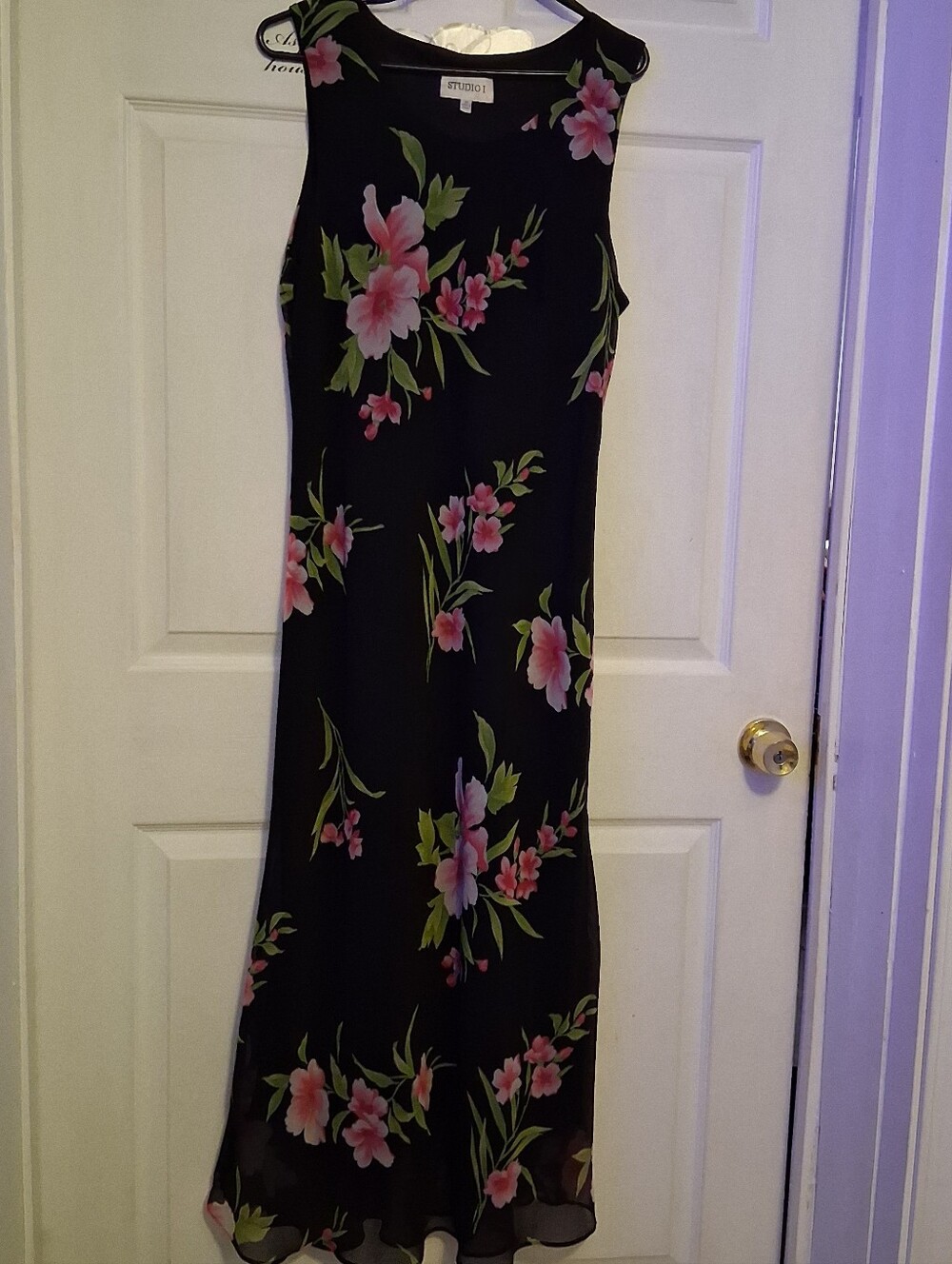 Studio 17 Black Maxi Skirt with Pink Floral Print